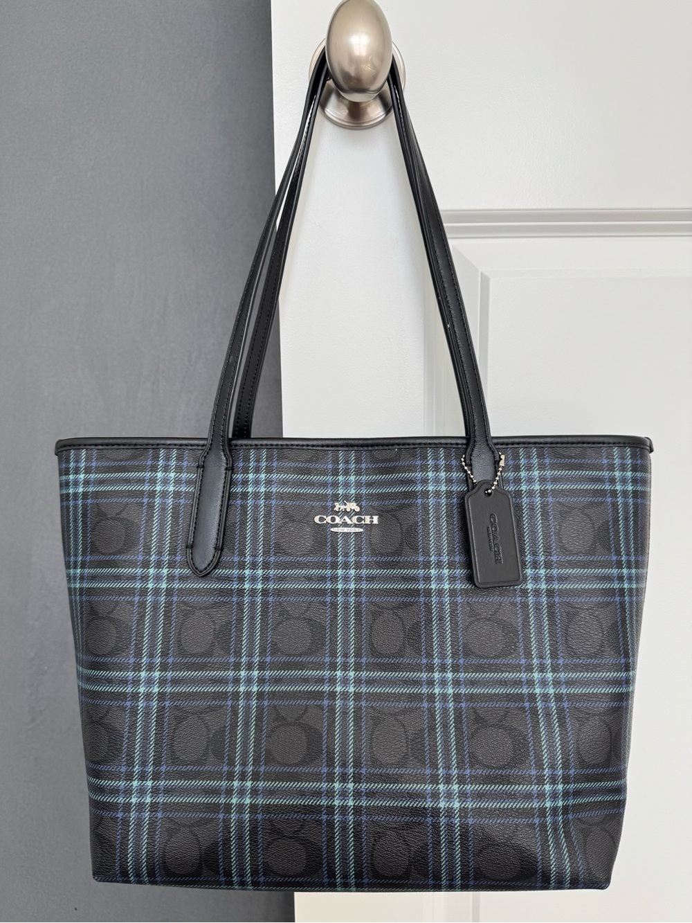 Coach Black Plaid Signature Tote Bag